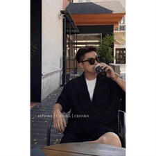 TZ555-P40假两件拼接V领短袖衬衫休闲套装老钱风穿搭垂感五分短裤，男装牛仔裤，星座1811B