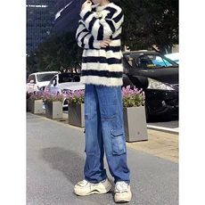 自家图，工装大口袋牛仔裤男秋冬微喇叭复古水洗裤子-KZA43-P68，男装牛仔裤，星座1007（原301D）