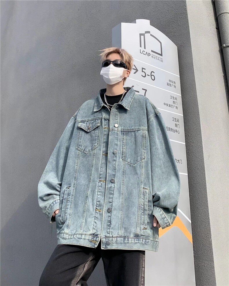 DW155-P63水洗做旧牛仔夹克男新款潮流破洞美式复古痞帅休闲外套图片