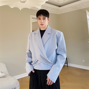 春季新款男士短款不规则交叉西服领拼接外套A345-236-P130图片