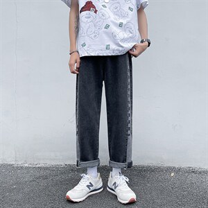 宽松直筒潮牌休闲长裤港风格子牛仔裤秋潮流简约高街裤 K1153-P38图片