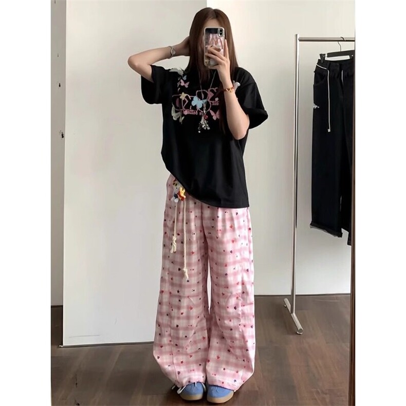 自制~多巴胺穿搭条纹格子阔腿裤直筒休闲裤子 KZ7779 P55图片