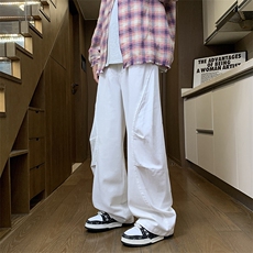 白色弯刀牛仔裤男阔腿高街廓形褶皱镰刀男装牛仔裤NKA631-P58有货，男装牛仔裤，星座302B-2