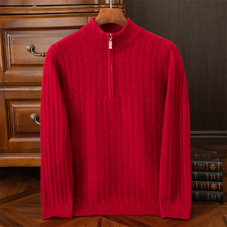 2024秋季新款半拉链长袖短款男士套头衫，男装羊毛衫，端硕羊绒