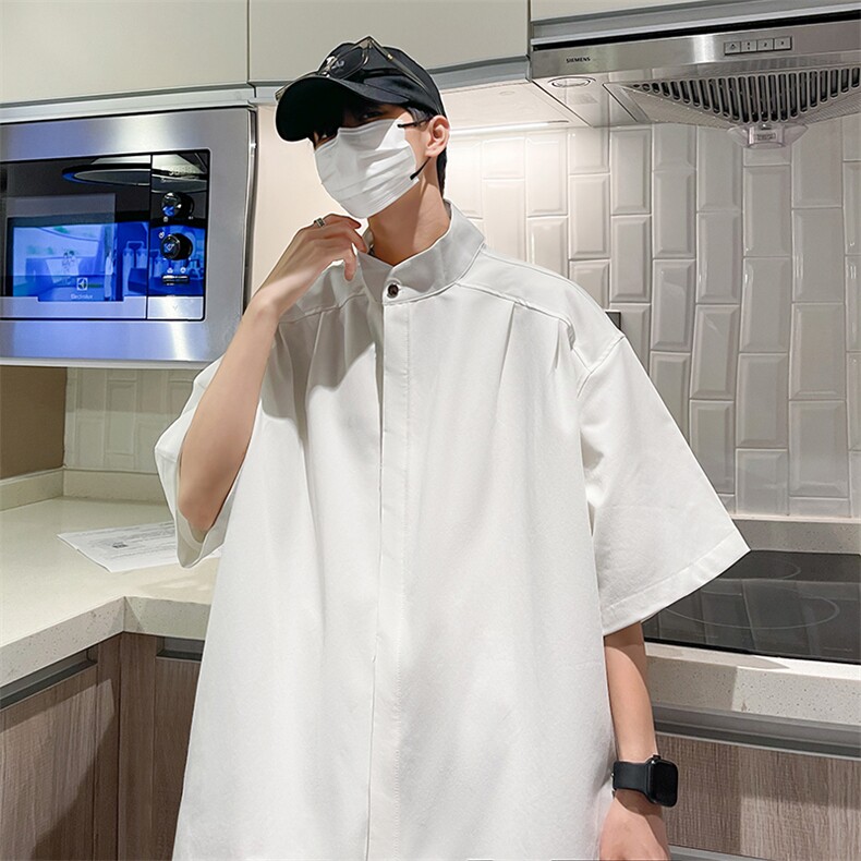 衬衫男韩版潮流短袖纯色帅文艺2023夏季新款ins宽松外套CY337-P35,男装衬衫,星座412-3
