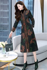 2021秋冬新款绢纺香云纱旗袍外套加厚保暖秋冬开衫印花外搭女长袖图片