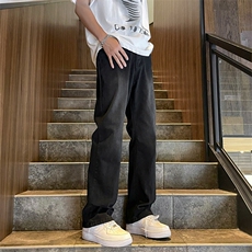 黑色牛仔裤男款春季美式ins高街宽松百搭直筒裤复古简约微裤子，男装牛仔裤，星座1013