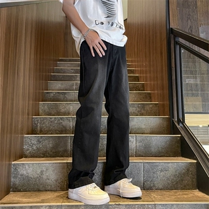 黑色牛仔裤男款春季美式ins高街宽松百搭直筒裤复古简约微裤子图片