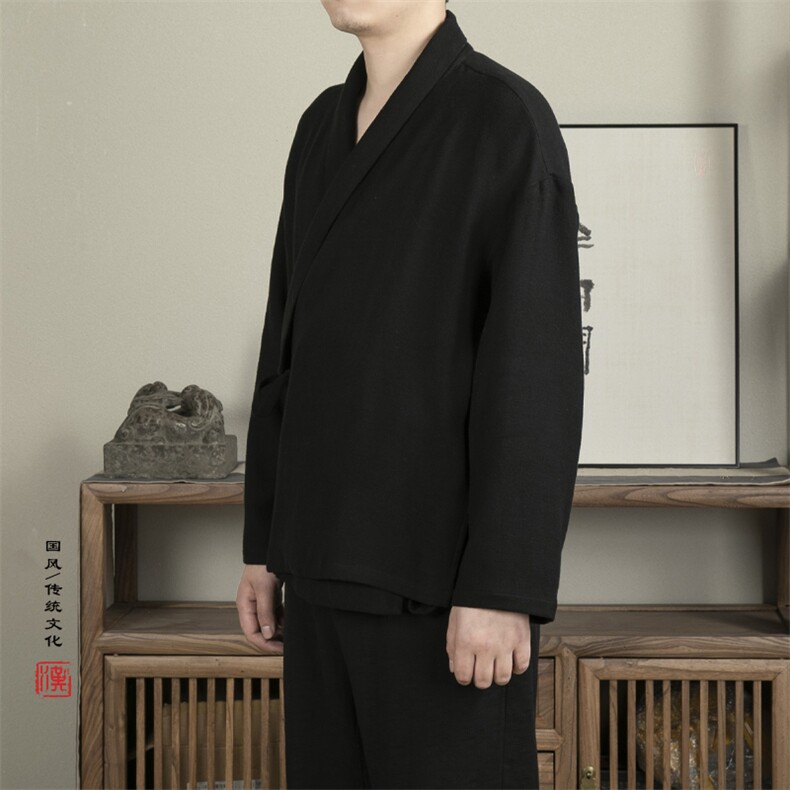 秋冬新款风男装汉服双层领新中式道袍外套C066P80,男装民族服装,钱塘802