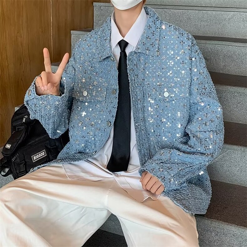 青春流行男春季夹克文艺潮亮片牛仔夹克外套J902P75,男装夹克,星座1116-2