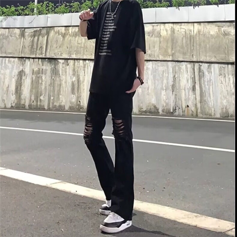 D7203-P45美式水洗裤高街破洞牛仔裤男夏季直筒宽松高级感乞丐裤,男装牛仔裤,星座603-2