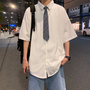 送领带 夏季薄款短袖衬衫男女 港风宽松班服DK学院风衬衣C313/P32图片