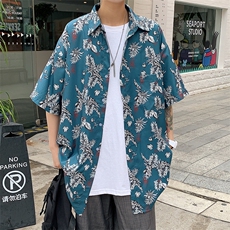 特P29控58夏季冰丝港风男宽松版扎染短袖衬衫CS10，男装衬衫，电商B370