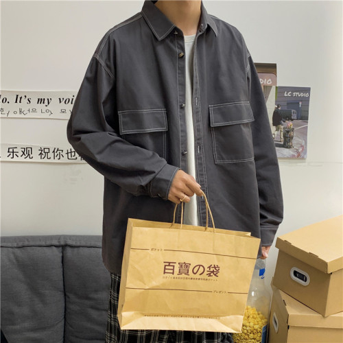 秋装新款纯色长袖衬衣男工装大码衬衫A338-1 C91 P50图片