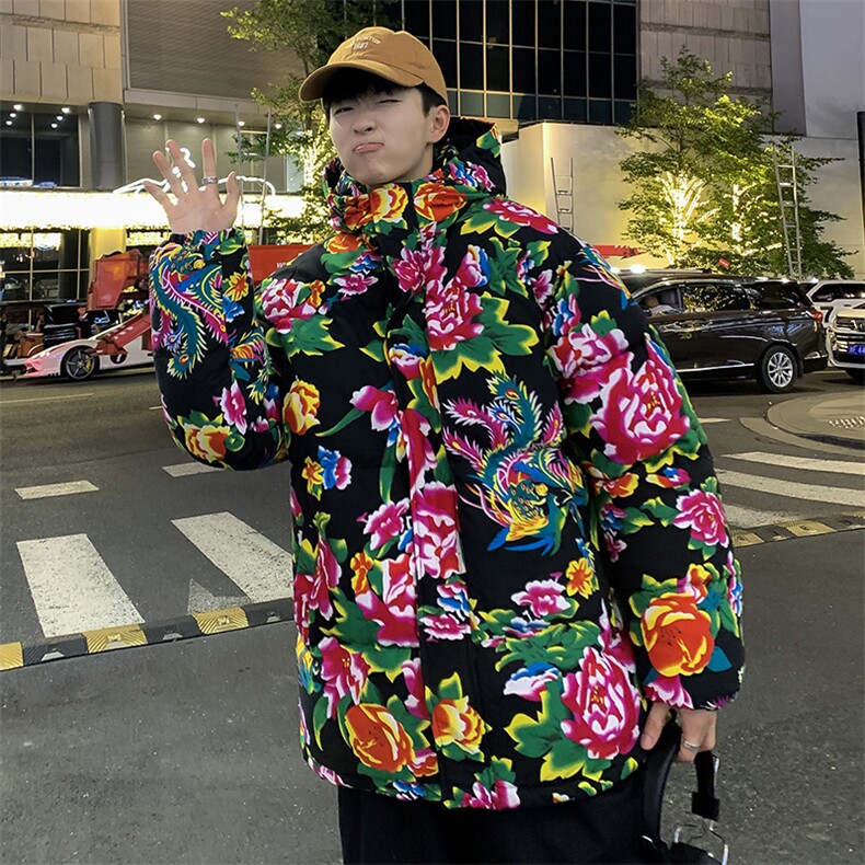 MY206东北大花连帽加厚保暖防寒棉衣外套风特色棉服情侣花衣,男装棉衣,星座115A(原星座507）