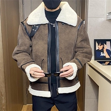 68802-P208冬季加绒皮毛一体外套男短款羊羔毛棉衣韩版潮流夹克潮，男装夹克，电商D310B-1