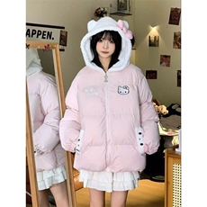 甜美风凯蒂猫刺绣毛绒连帽棉服女冬季新款保暖学生外套面包服，男装夹克，星座506A