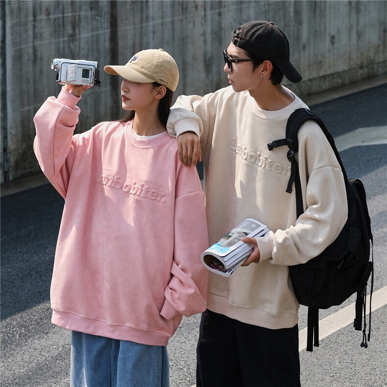 情侣装秋装新品鹿皮绒钢印情侣卫衣宽松外套上衣G1015P58男类,女装短外套,电商A339