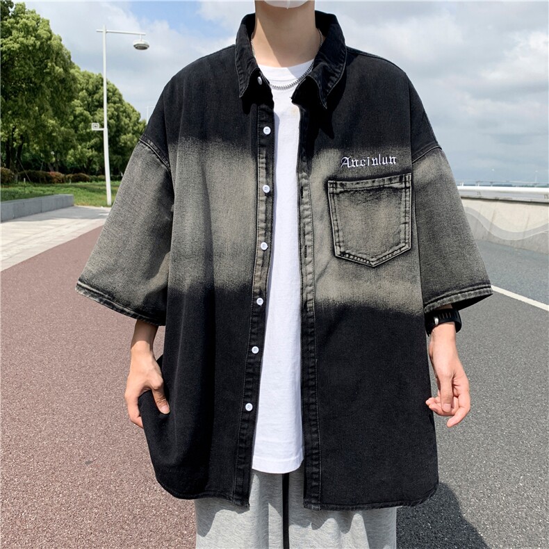 扎染水洗牛仔衬衫渐变夏季牛仔布M982P55,男装衬衫,星座1116-2