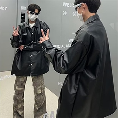 拉链夹克男慵懒日系潮流纯色标准长袖潮外穿皮外套J219P65，男装夹克，星座1116-2