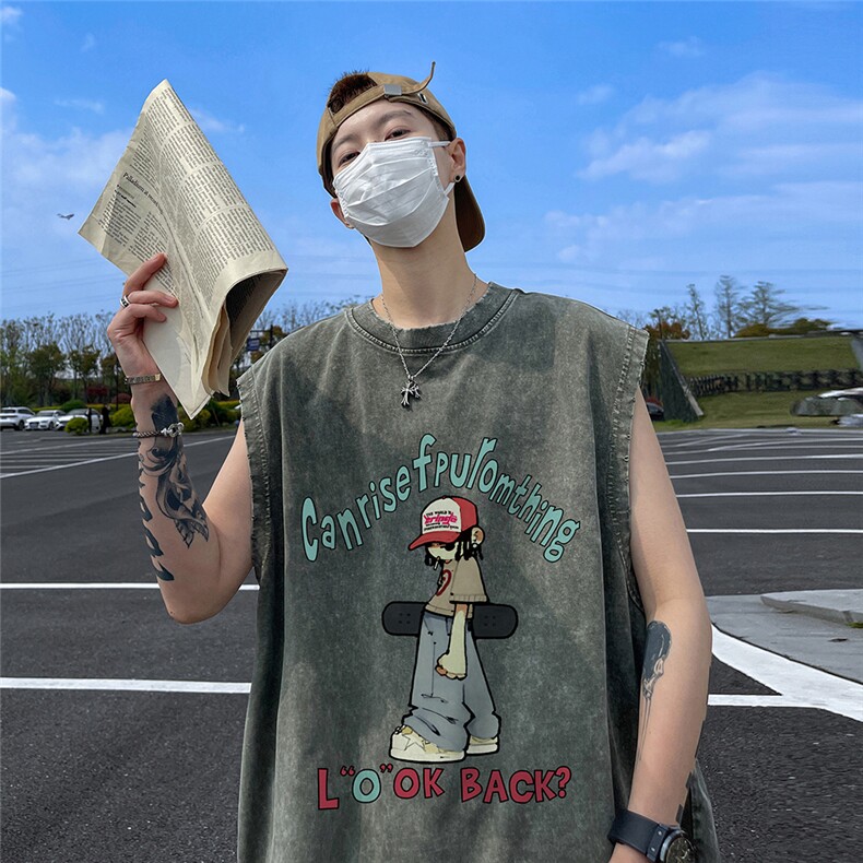 抖音品质 240克重磅 欧美式潮牌男女水洗背心无袖t恤 BX256-P35图片