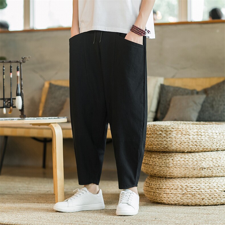 热卖夏季男装九分裤大码宽松棉麻休闲裤XZ314A-1-9220-P25图片