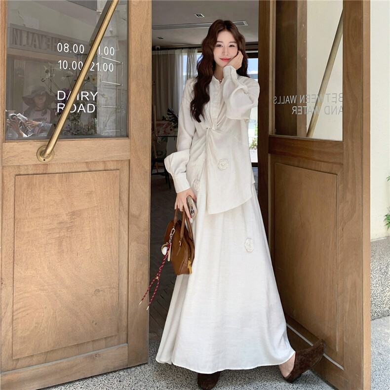 【现货】手工花朵衬衣+半身裙两件套套装5757-P155K228,女装套装/套裙,2C332