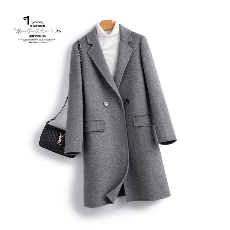 绵羊毛双面呢大衣女中长款新款秋冬女羊毛呢外套，女装双面呢大衣，温鑫双面呢