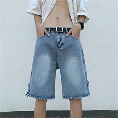 牛仔短裤男夏季高街潮牌休闲潮流五分裤宽松大码裤子N06671-P45，男装牛仔裤，星座308B-1