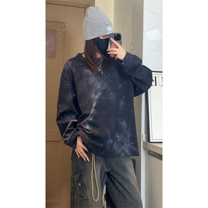 美式重磅扎染满天星长袖T恤男女同款潮高街宽松卫衣W4680-特价P50图片