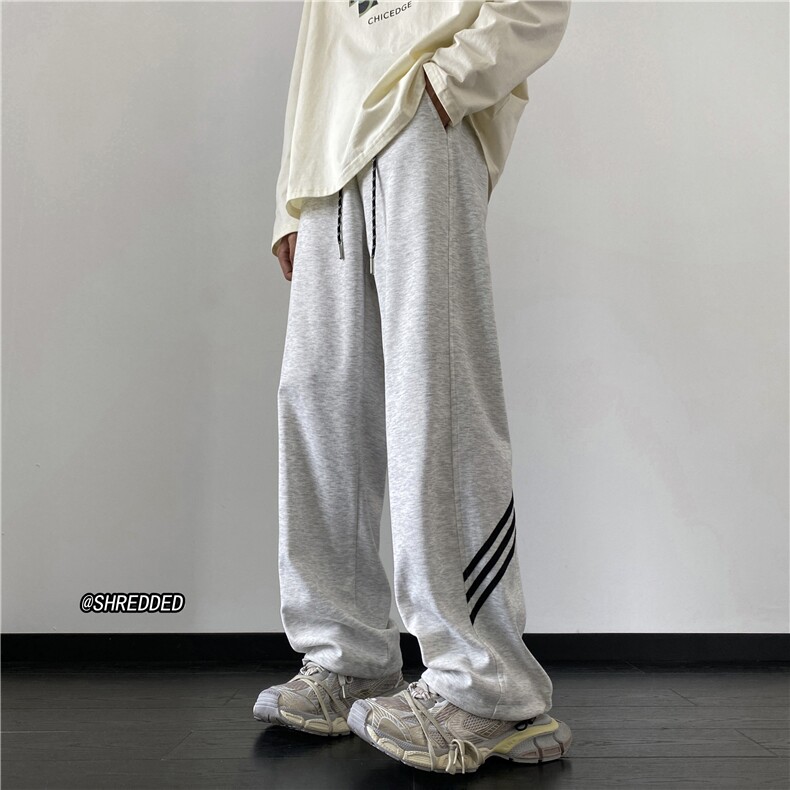 秋季新款潮流简约条纹卫裤裤脚抽绳宽松裤子B315-K23440-P45控58图片