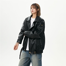 荔枝纹双层领大码M-5XL机车面层PU皮衣男JK78095特P118控178，男装皮衣，星座226-1