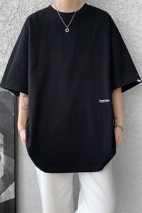 8XL-M 特大码短袖重磅T恤男美式复古竹节棉五分袖上衣DX326P45图片