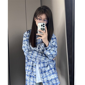美式扎染格子衬衫痞帅夏天防晒外套情侣刺绣长袖衬衣WLC1800-P39图片