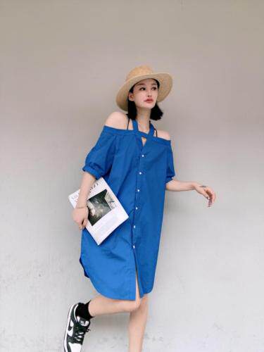 韩版漏肩连衣裙，女装连衣裙，玩美