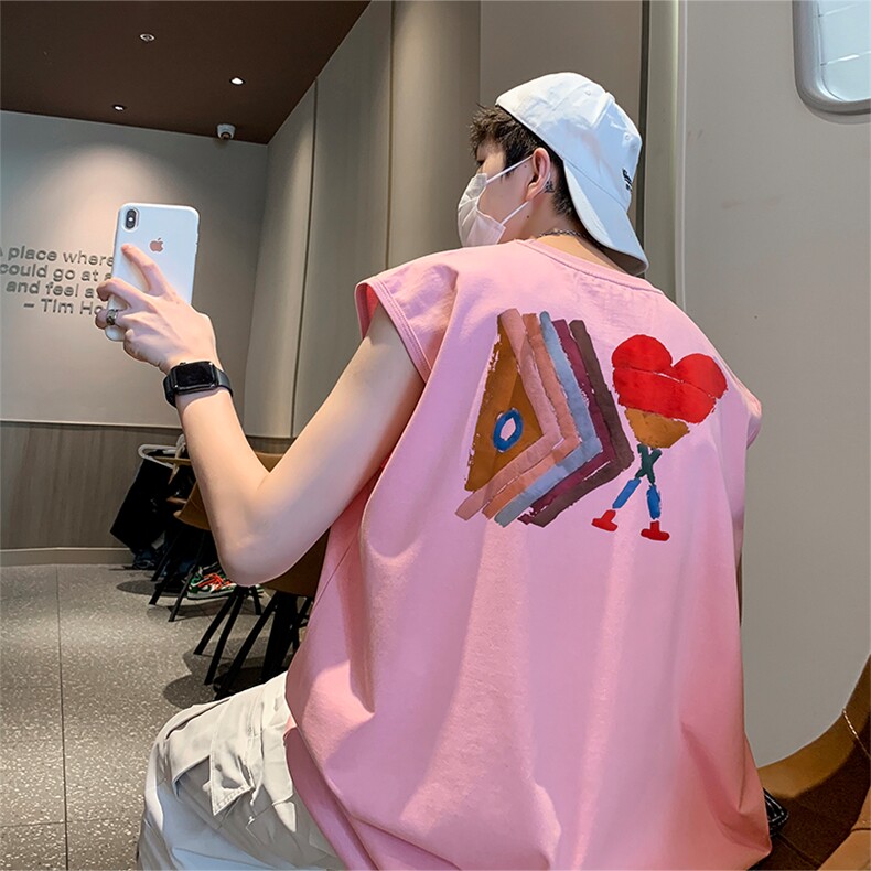 涂鸦直播抖音得物品质纯棉250克无袖背心T恤T2538P25控39，男装背心/马甲，电商C408(原B339-1)