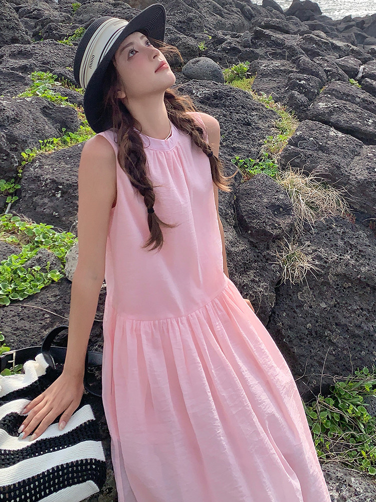 今年流行粉色无袖连衣裙女2025夏季新款高级感超仙气质绝美长裙潮,女装连衣裙,浙宝305