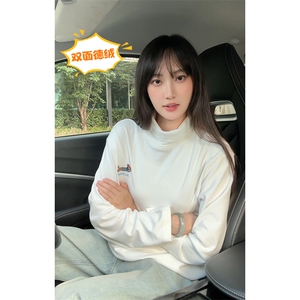 美式德绒腊肠狗刺绣打底衫男高领大码长袖T恤T24501-特P21控39图片