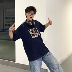 万针全刺绣工艺高品质260克双纱纯棉美式高街短袖T恤特P33，男装T恤，电商A486-1