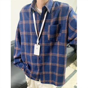 现货~磨毛格子大码长袖衬衫 C5900/特P25 藏青图片