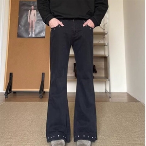 美式高街vibe铆钉微喇工装裤男cleanfit破坏休闲显瘦直筒长裤图片