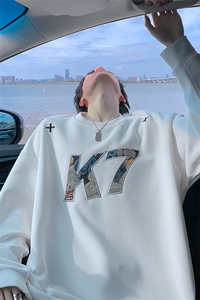 2026春季美式K7字母贴布刺绣420g重磅华棉卫衣男W5426-特P38控75图片