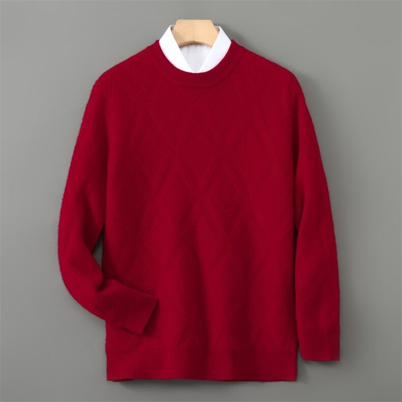 圆领套头2025年夏季羊毛衫男针织打底落肩袖长袖机织，男装羊毛衫，祥特羊绒