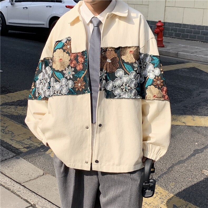 2025秋季新款港风休闲宽松外套M-5XL男潮拼接翻领夹克7568P85,男装夹克,星座227-7