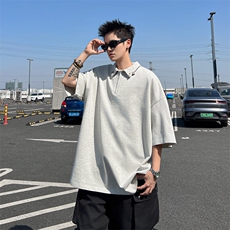 设计感半拉链金属扣POLO衫短袖T恤男2025宽松潮牌上衣WB465-P43，男装Polo衫，星座412-2