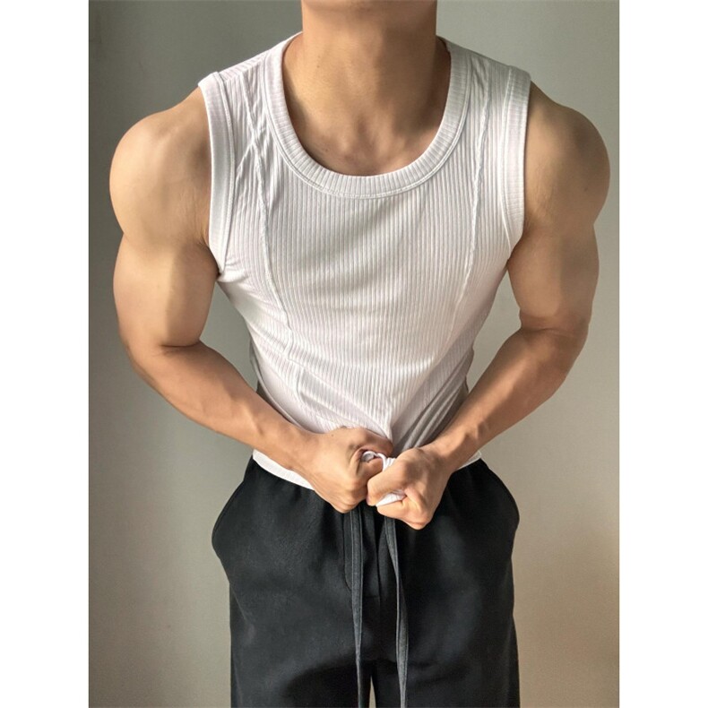 重磅无袖显大背心男夏季运动修身休闲健身训练坎肩弹力速干T137,男装背心/马甲,星座1116A（原606A-3）