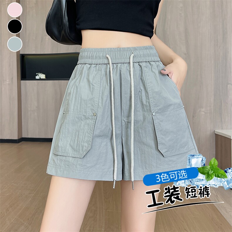 冰丝速干工装短裤女夏季小个子A字高腰宽松休闲运动热裤，女装短裤/热裤，梦白服饰厂