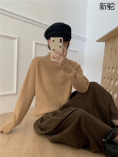 时尚百搭黑色半高领毛衣女秋冬新款加厚保暖长袖针织衫打底衫，女装羊毛衫，牧思羊