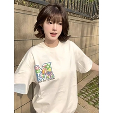 H0673-P35白色刺绣t恤女短袖宽松学院风百搭学生上衣，女装T恤，星座617A-2