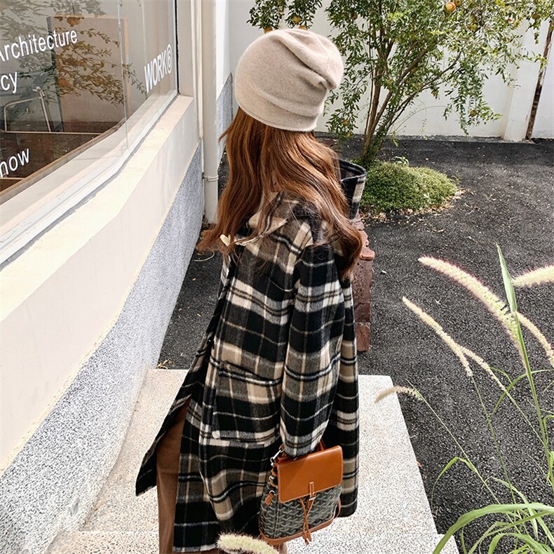 高级双面呢羊毛格子毛呢外套大衣女2024冬加厚学生超好看连帽休闲,女装毛呢外套,千寻